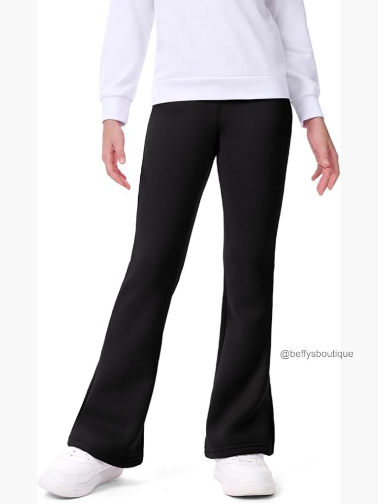 Fleece Lined Flare Leggings For Girls Warm Winter Bell Bottom Pants
